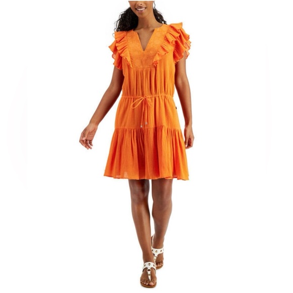 TOMMY HILFIGER Vibrant Orange Ruffle Dress - Picture 1 of 9